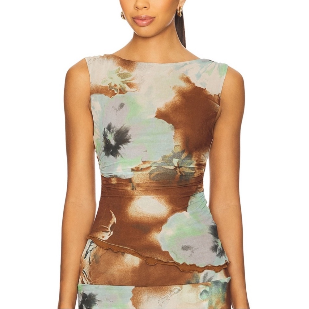 Free people asymmetric ash Floral Sleeveless top